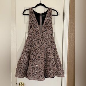 Venus Sequin Lace Skater Dress Taupe Mauve Women’s 8 Cocktail Party